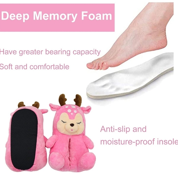 Bluenuit Women's Pink Deer Slippers. Size 9 - 12 1/2. Thick Memory Foam. New. - Picture 3 of 6